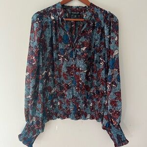 Rachel Zoe Long Sleeve Blouse flowy Boho Smocked Sleeves Medium